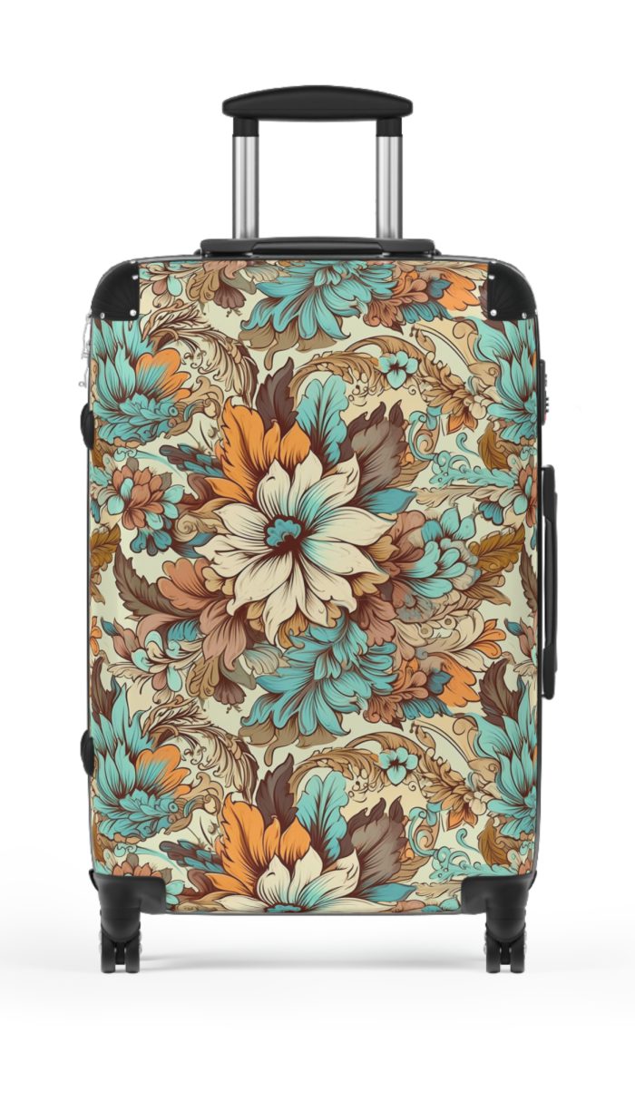 Boho Floral Suitcase - A stylish suitcase adorned with intricate floral patterns for travelers who love both fashion and function.