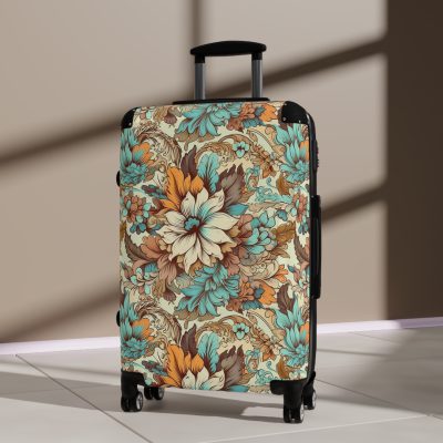 Boho Floral Suitcase - A stylish suitcase adorned with intricate floral patterns for travelers who love both fashion and function.