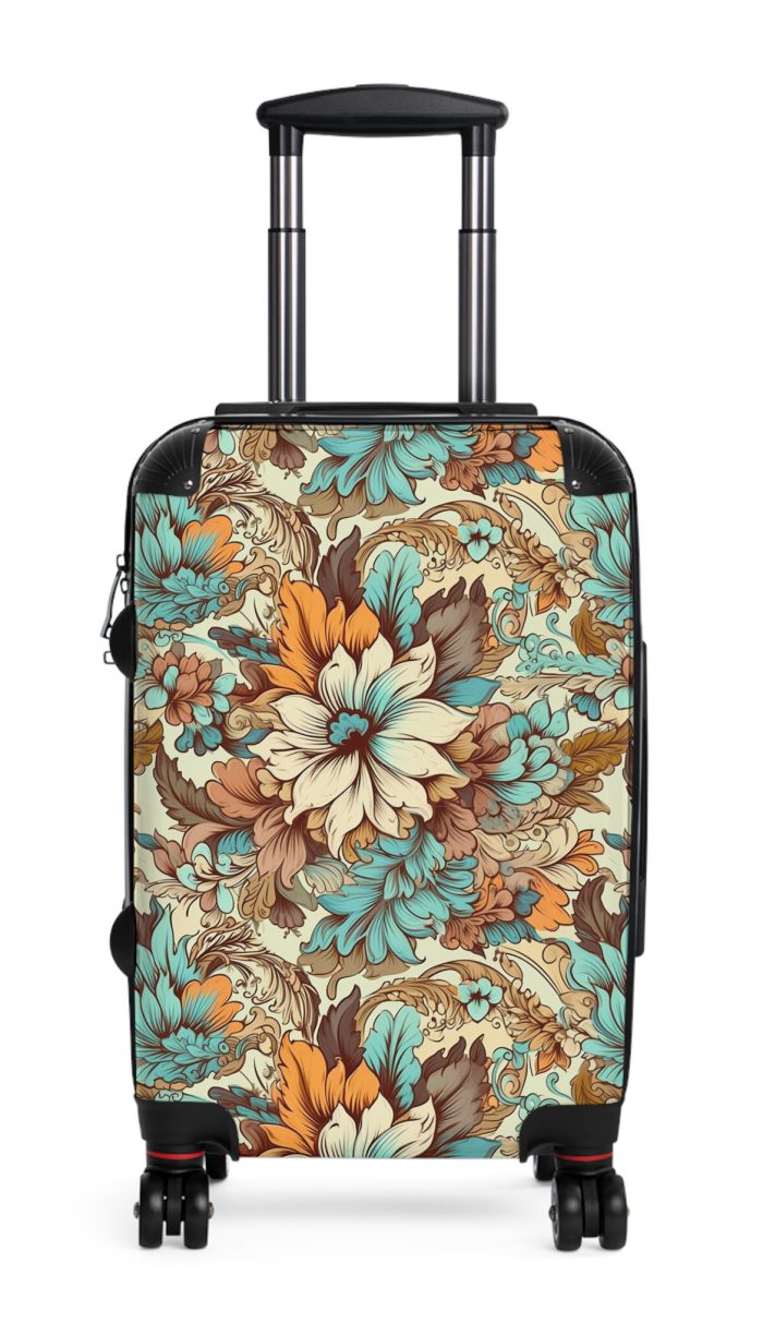 Boho Floral Suitcase - A stylish suitcase adorned with intricate floral patterns for travelers who love both fashion and function.