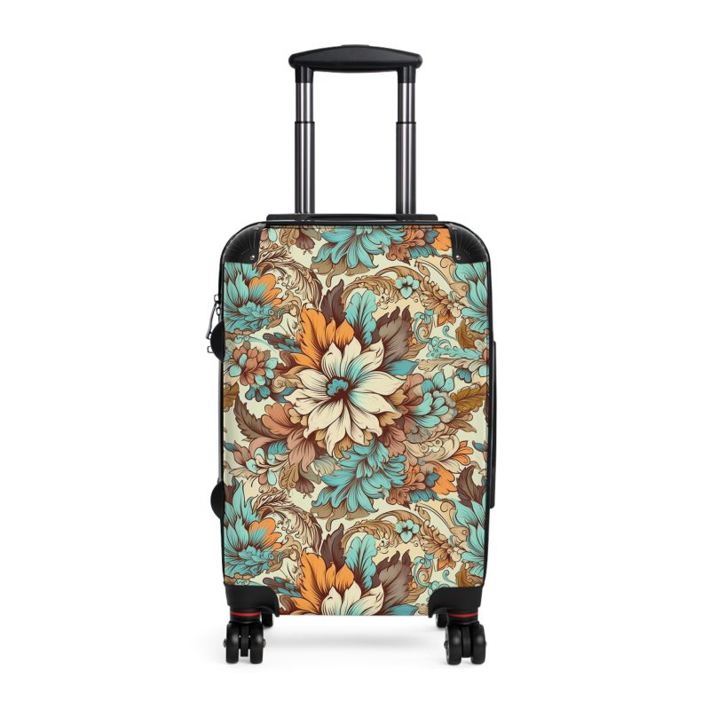 Boho Floral Suitcase - A stylish suitcase adorned with intricate floral patterns for travelers who love both fashion and function.