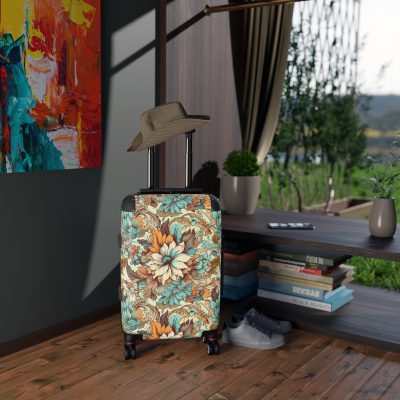 Boho Floral Suitcase - A stylish suitcase adorned with intricate floral patterns for travelers who love both fashion and function.