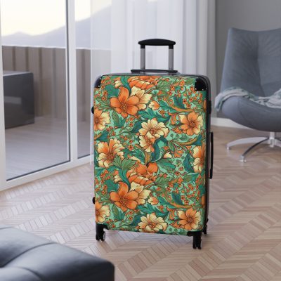 Boho Floral Suitcase - A stylish suitcase adorned with intricate floral patterns for travelers who love both fashion and function.