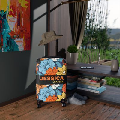 Custom Retro Floral Suitcase - Craft a personalized travel companion with unique retro floral designs reflecting your style and wanderlust.