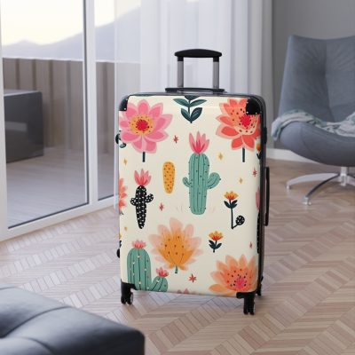 Cactus Floral Suitcase - A stylish travel companion adorned with a captivating cactus floral pattern.