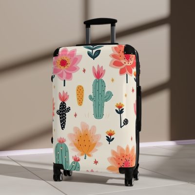 Cactus Floral Suitcase - A stylish travel companion adorned with a captivating cactus floral pattern.