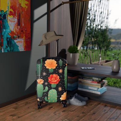 Cactus Floral Suitcase - A stylish travel companion adorned with a captivating cactus floral pattern.