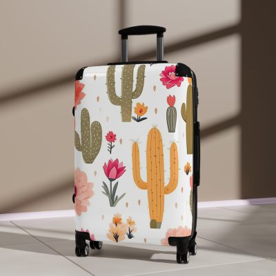 Cactus Floral Suitcase - A stylish travel companion adorned with a captivating cactus floral pattern.