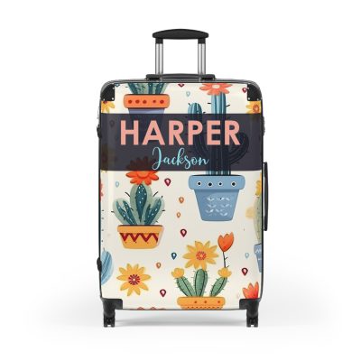 Custom Cactus Floral Suitcase - A unique travel statement adorned with your personalized cactus floral pattern.