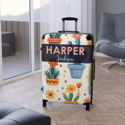 Custom Cactus Floral Suitcase - A unique travel statement adorned with your personalized cactus floral pattern.