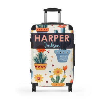 Custom Cactus Floral Suitcase - A unique travel statement adorned with your personalized cactus floral pattern.