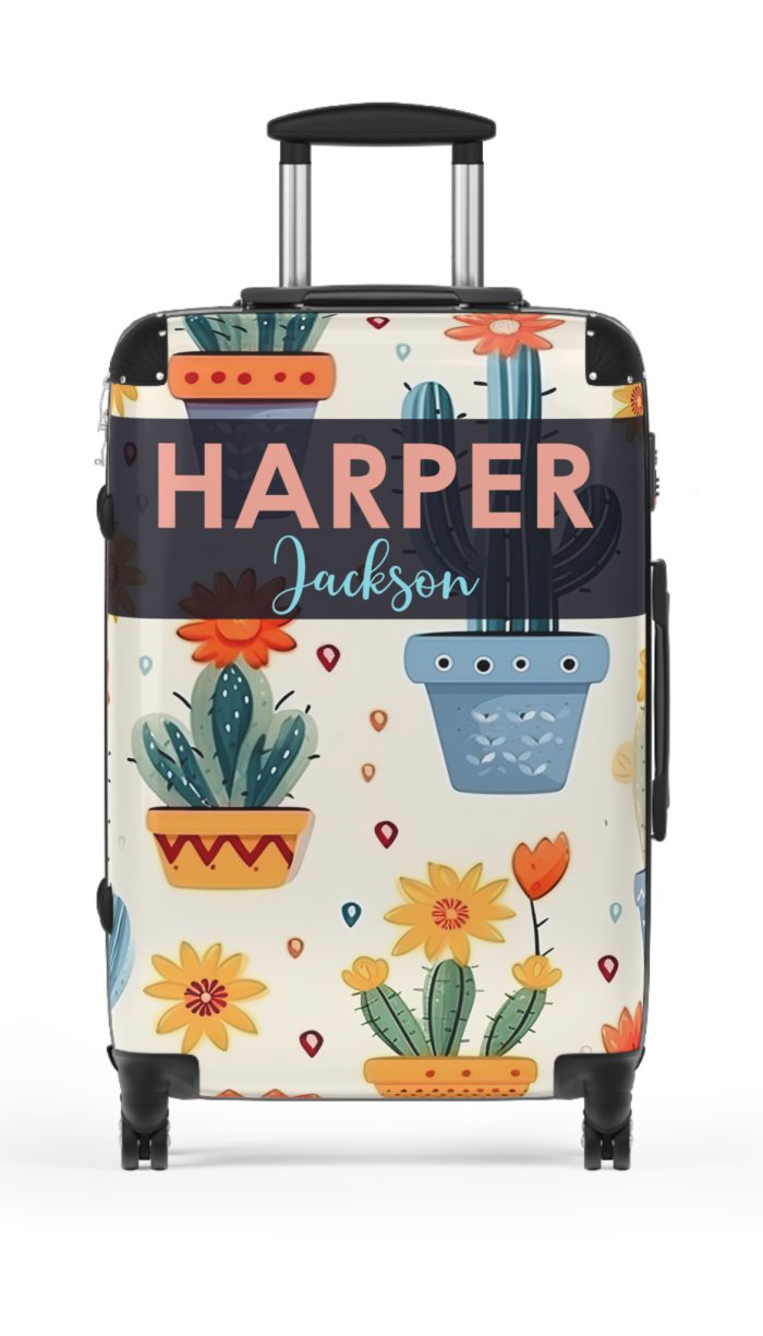 Custom Cactus Floral Suitcase - A unique travel statement adorned with your personalized cactus floral pattern.