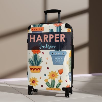 Custom Cactus Floral Suitcase - A unique travel statement adorned with your personalized cactus floral pattern.