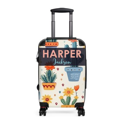 Custom Cactus Floral Suitcase - A unique travel statement adorned with your personalized cactus floral pattern.