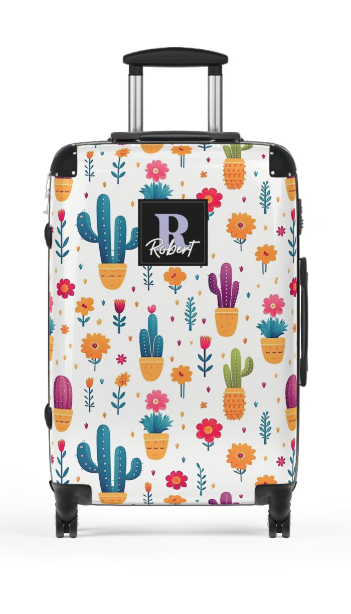 Custom Cactus Floral Suitcase - A unique travel statement adorned with your personalized cactus floral pattern.