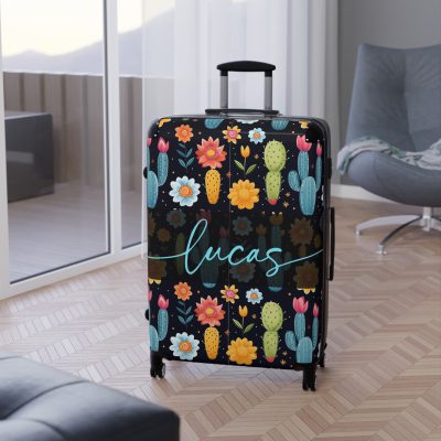 Custom Cactus Floral Suitcase - A unique travel statement adorned with your personalized cactus floral pattern.