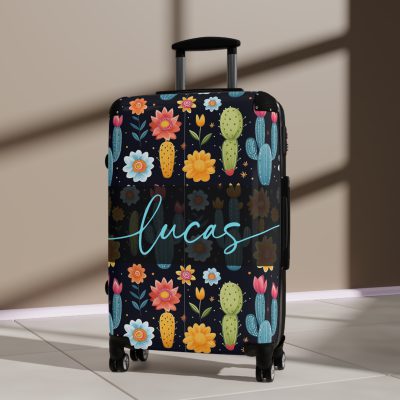 Custom Cactus Floral Suitcase - A unique travel statement adorned with your personalized cactus floral pattern.