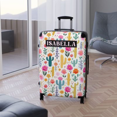 Custom Cactus Floral Suitcase - A unique travel statement adorned with your personalized cactus floral pattern.