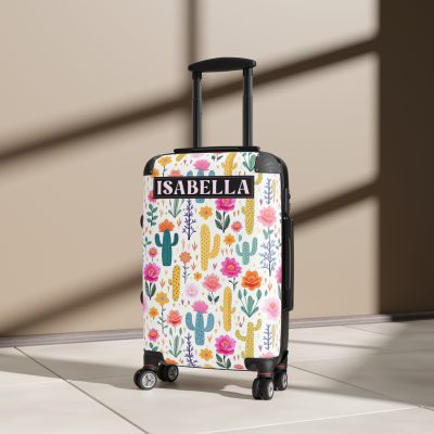 Custom Cactus Floral Suitcase - A unique travel statement adorned with your personalized cactus floral pattern.