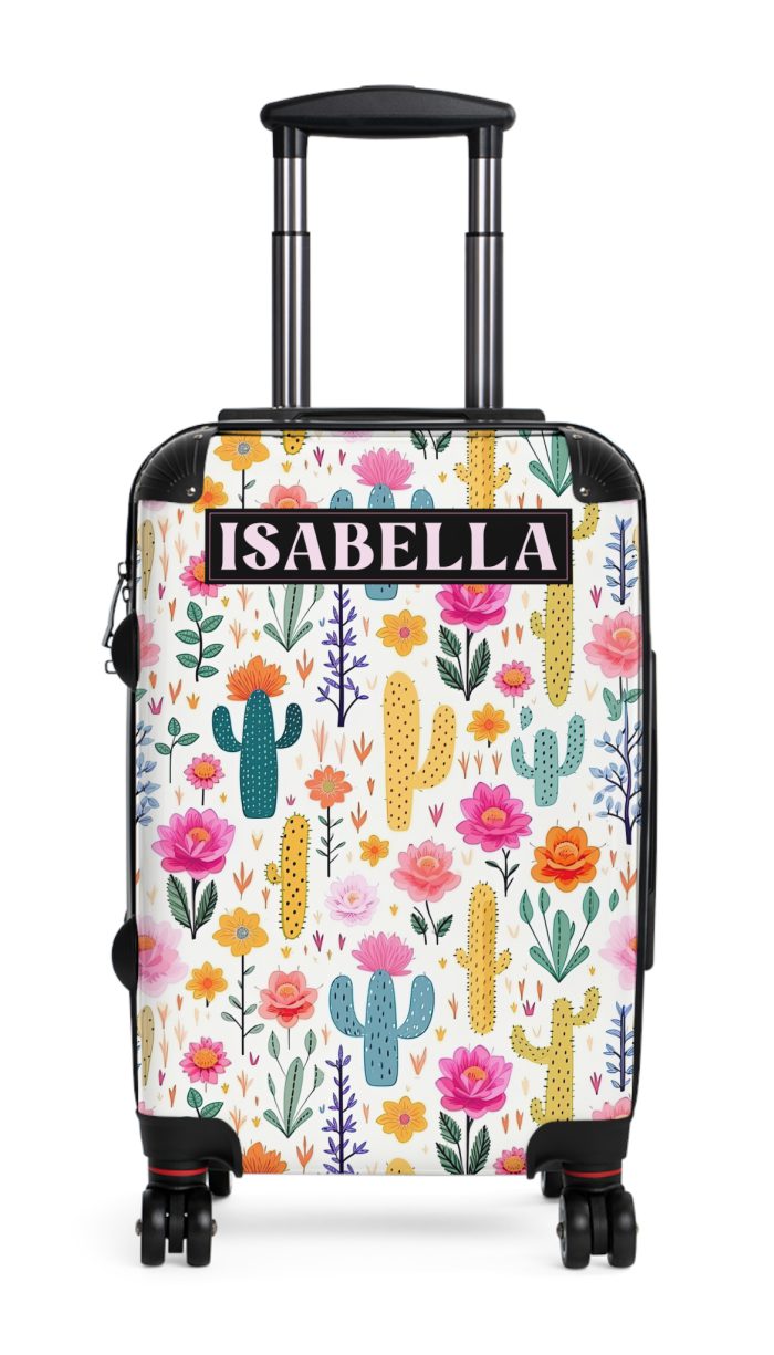 Custom Cactus Floral Suitcase - A unique travel statement adorned with your personalized cactus floral pattern.