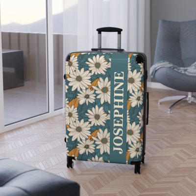 Custom Retro Daisy Suitcase - Vintage-inspired suitcase personalized with daisy motifs for a unique travel experience.