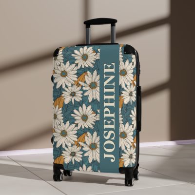 Custom Retro Daisy Suitcase - Vintage-inspired suitcase personalized with daisy motifs for a unique travel experience.