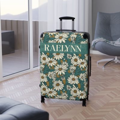 Custom Retro Daisy Suitcase - Vintage-inspired suitcase personalized with daisy motifs for a unique travel experience.