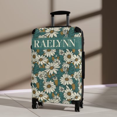 Custom Retro Daisy Suitcase - Vintage-inspired suitcase personalized with daisy motifs for a unique travel experience.