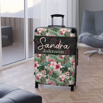 Custom Tropical Floral Suitcase - Express your unique travel style with personalized tropical florals.