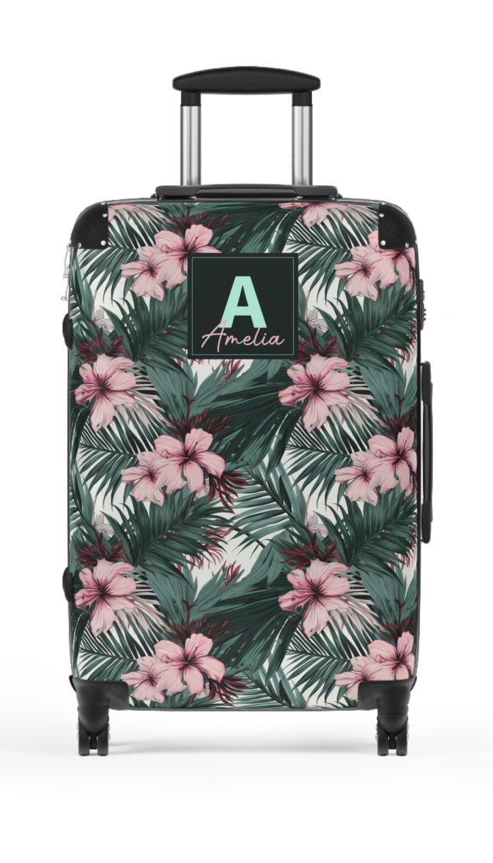 Custom Tropical Floral Suitcase - Express your unique travel style with personalized tropical florals.