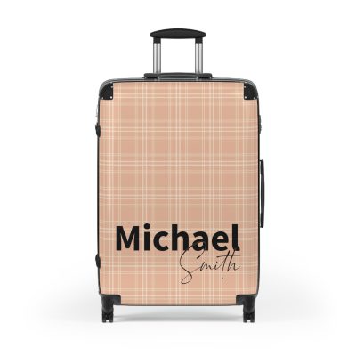 Custom Retro Plaid Suitcase - A classic plaid pattern suitcase with customizable design, the perfect travel companion for stylish explorers.