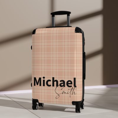 Custom Retro Plaid Suitcase - A classic plaid pattern suitcase with customizable design, the perfect travel companion for stylish explorers.