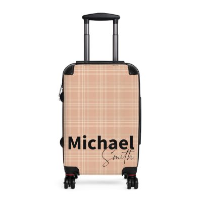 Custom Retro Plaid Suitcase - A classic plaid pattern suitcase with customizable design, the perfect travel companion for stylish explorers.