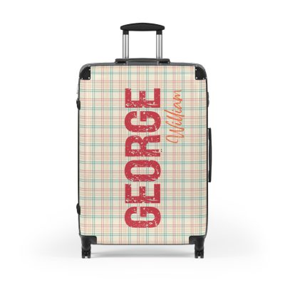 Custom Retro Plaid Suitcase - A classic plaid pattern suitcase with customizable design, the perfect travel companion for stylish explorers.