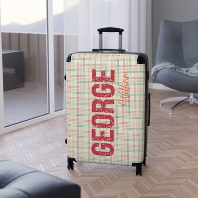 Custom Retro Plaid Suitcase - A classic plaid pattern suitcase with customizable design, the perfect travel companion for stylish explorers.