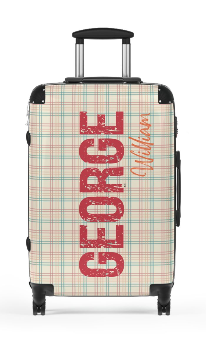 Custom Retro Plaid Suitcase - A classic plaid pattern suitcase with customizable design, the perfect travel companion for stylish explorers.