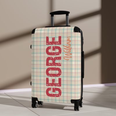 Custom Retro Plaid Suitcase - A classic plaid pattern suitcase with customizable design, the perfect travel companion for stylish explorers.