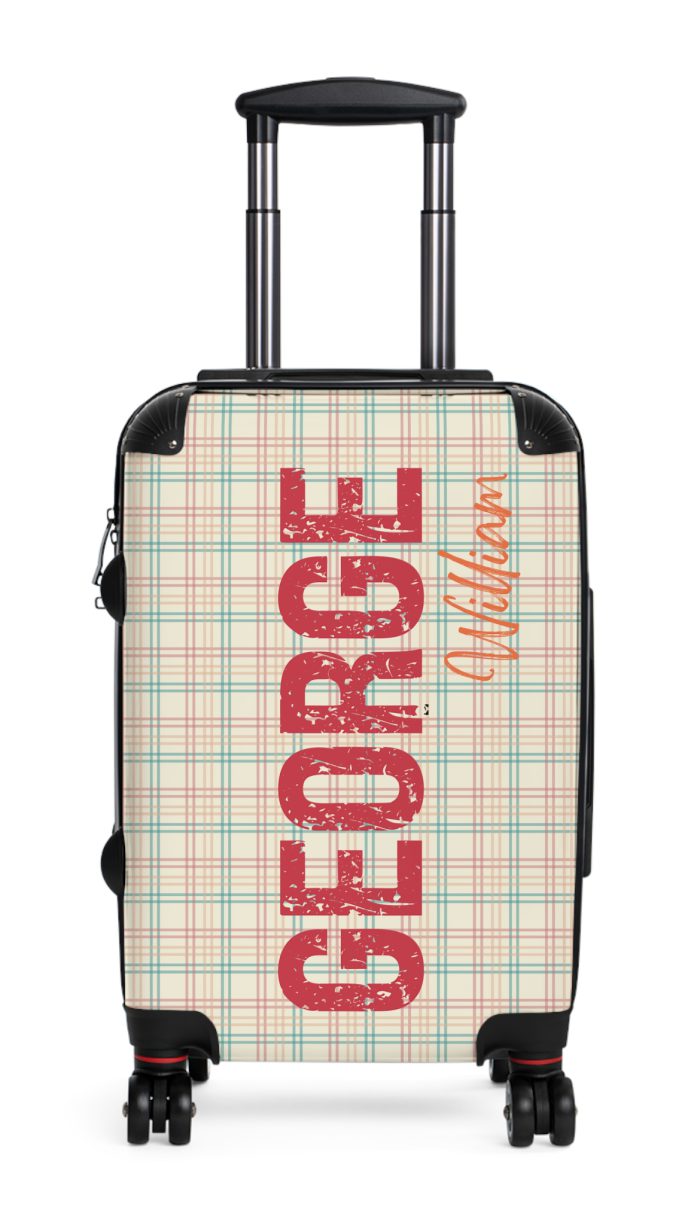 Custom Retro Plaid Suitcase - A classic plaid pattern suitcase with customizable design, the perfect travel companion for stylish explorers.