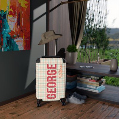 Custom Retro Plaid Suitcase - A classic plaid pattern suitcase with customizable design, the perfect travel companion for stylish explorers.