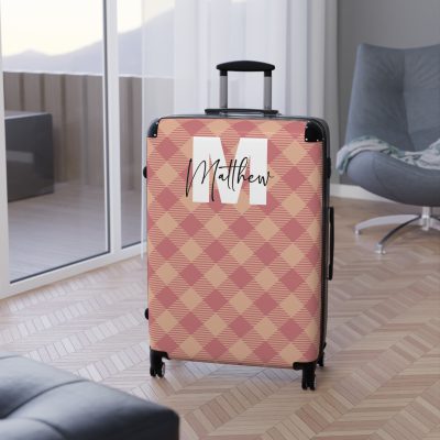 Custom Retro Plaid Suitcase - A classic plaid pattern suitcase with customizable design, the perfect travel companion for stylish explorers.