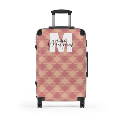 Custom Retro Plaid Suitcase - A classic plaid pattern suitcase with customizable design, the perfect travel companion for stylish explorers.