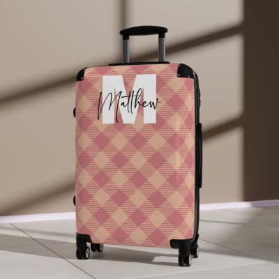 Custom Retro Plaid Suitcase - A classic plaid pattern suitcase with customizable design, the perfect travel companion for stylish explorers.