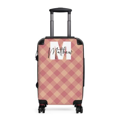 Custom Retro Plaid Suitcase - A classic plaid pattern suitcase with customizable design, the perfect travel companion for stylish explorers.