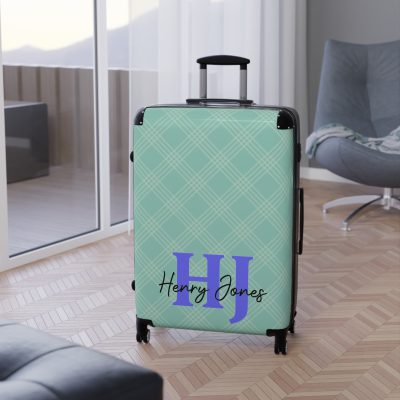 Custom Retro Plaid Suitcase - A classic plaid pattern suitcase with customizable design, the perfect travel companion for stylish explorers.