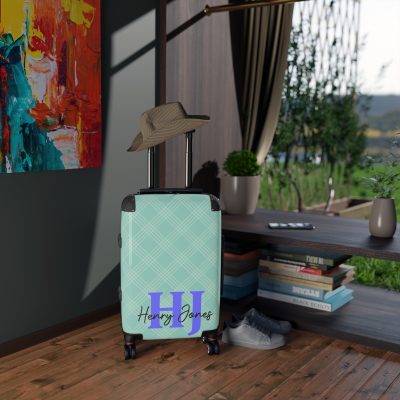 Custom Retro Plaid Suitcase - A classic plaid pattern suitcase with customizable design, the perfect travel companion for stylish explorers.