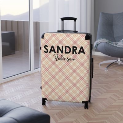 Custom Retro Plaid Suitcase - A classic plaid pattern suitcase with customizable design, the perfect travel companion for stylish explorers.