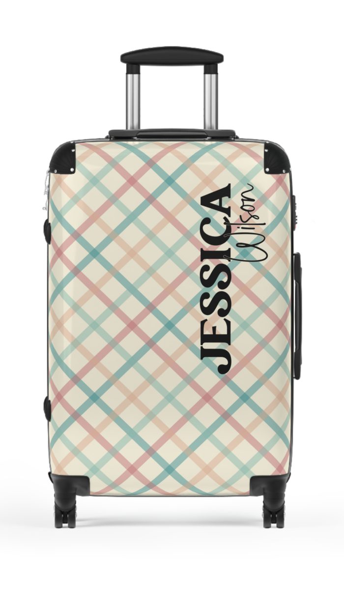 Custom Retro Plaid Suitcase - A classic plaid pattern suitcase with customizable design, the perfect travel companion for stylish explorers.