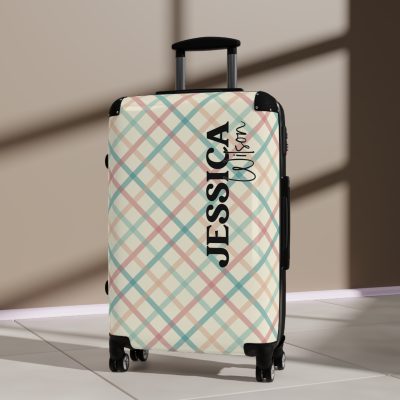 Custom Retro Plaid Suitcase - A classic plaid pattern suitcase with customizable design, the perfect travel companion for stylish explorers.