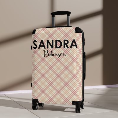 Custom Retro Plaid Suitcase - A classic plaid pattern suitcase with customizable design, the perfect travel companion for stylish explorers.