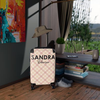 Custom Retro Plaid Suitcase - A classic plaid pattern suitcase with customizable design, the perfect travel companion for stylish explorers.