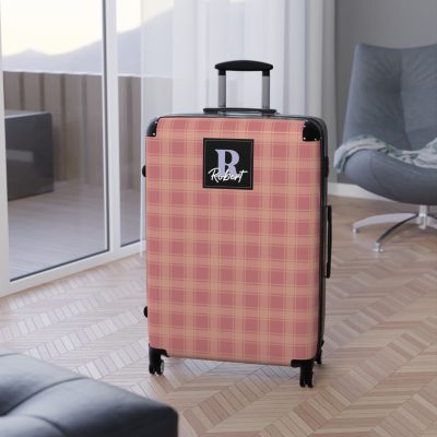 Custom Retro Plaid Suitcase - A classic plaid pattern suitcase with customizable design, the perfect travel companion for stylish explorers.